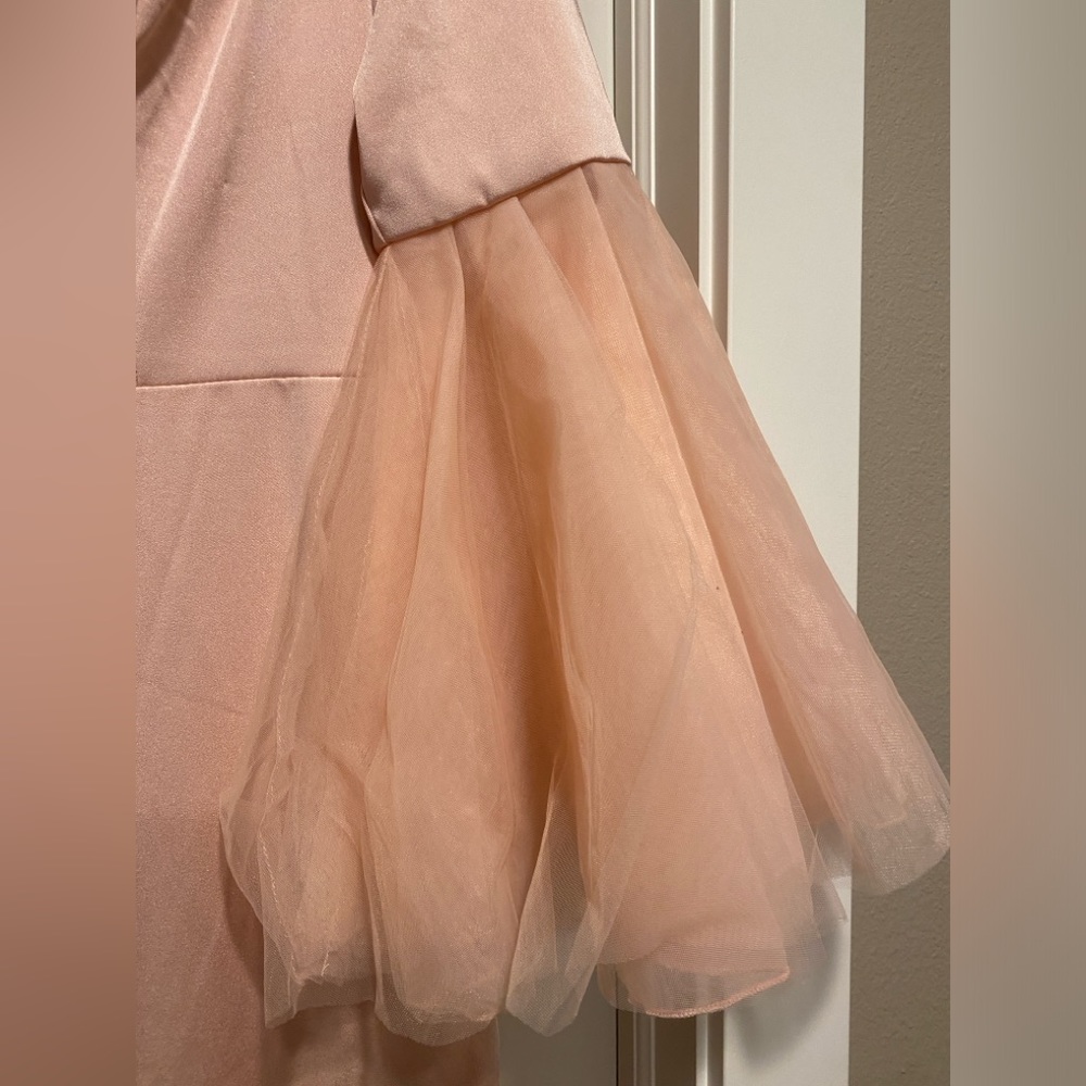 Mac Duggal Blush Pink Long Sleeve Maxi Gown with Sheer Bell Sleeves - Picture 6 of 11